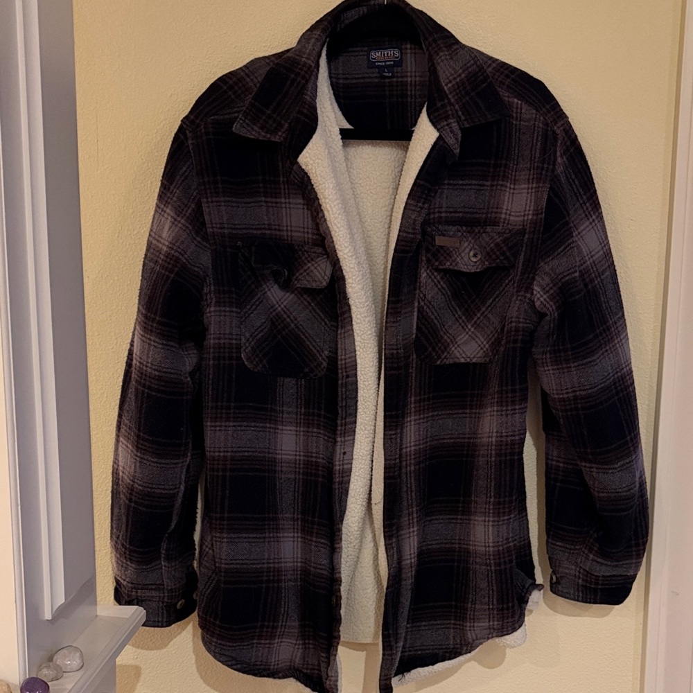 SMITH’S Dark Plaid Men's Shirt Jacket Men’s Size L